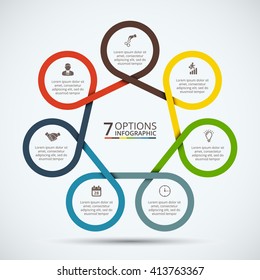 Vector infographic design template. Business concept with 7 options, parts, steps or processes. Can be used for workflow layout, diagram, number options, web design. Data visualization.