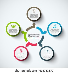 Vector infographic design template. Business concept with 5 options, parts, steps or processes. Can be used for workflow layout, diagram, number options, web design. Data visualization.