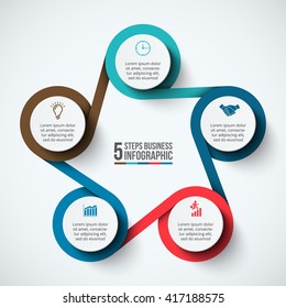 Vector infographic design template. Business concept with 5 options, parts, steps or processes. Can be used for workflow layout, diagram, number options, web design. Data visualization.
