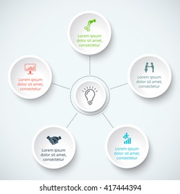Vector infographic design template. Business concept with 5 options, parts, steps or processes. Can be used for workflow layout, diagram, number options, web design. Data visualization.