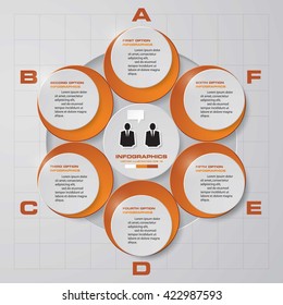 Vector infographic design template. Business concept with 6 options, parts, steps or processes. Can be used for workflow layout, diagram, number options, web design. Data visualization.