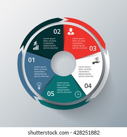 Vector infographic design template. Business concept with 5 options, parts, steps or processes. Can be used for workflow layout, diagram, number options, web design. Data visualization.