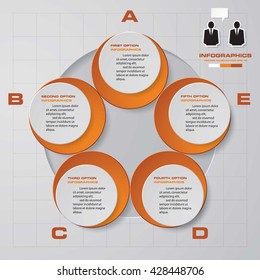 Vector infographic design template. Business concept with 5 options, parts, steps or processes. Can be used for workflow layout, diagram, number options, web design. Data visualization.