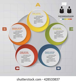 Vector infographic design template. Business concept with 5 options, parts, steps or processes. Can be used for workflow layout, diagram, number options, web design. Data visualization.