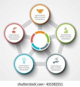 Vector infographic design template. Business concept 5 with options, parts, steps or processes. Can be used for workflow layout, diagram, number options, web design. Data visualization.