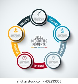 Vector infographic design template. Business concept with 5 options, parts, steps or processes. Can be used for workflow layout, diagram, number options, web design. Data visualization.