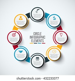 Vector infographic design template. Business concept with 8 options, parts, steps or processes. Can be used for workflow layout, diagram, number options, web design. Data visualization.