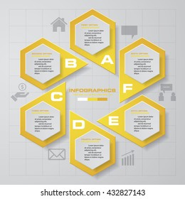 Vector infographic design template. Business concept with 6 options, parts, steps or processes. Can be used for workflow layout, diagram, number options, web design. Data visualization.