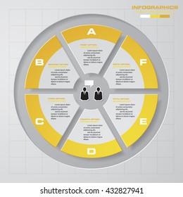Vector infographic design template. Business concept with 6 options, parts, steps or processes. Can be used for workflow layout, diagram, number options, web design. Data visualization.