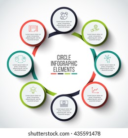 Vektorgrafik-Design-Vorlage. Geschäftskonzept mit 8 Optionen, Teilen, Schritten oder Prozessen. Kann für Workflow-Layout, Diagramm, Zahlenoptionen, Web-Design verwendet werden. Visualisierung von Daten.