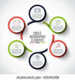 Vector infographic design template. Business concept with 6 options, parts, steps or processes. Can be used for workflow layout, diagram, number options, web design. Data visualization.