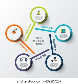 Vector infographic design template. Business concept with 5 options, parts, steps or processes. Can be used for workflow layout, diagram, number options, web design. Data visualization.