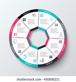 Vector infographic design template. Business concept with 8 options, parts, steps or processes. Can be used for workflow layout, diagram, number options, web design. Data visualization.