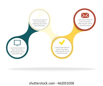 Vector infographic design template. Business concept with four circles parts, steps or processes. Diagram, number options, web design. Data visualization. Step by step