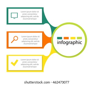 Vector infographic design template. Business concept with three as a rectangle with an area for text options, parts, steps or processes. Diagram, number options, web design. Data visualization