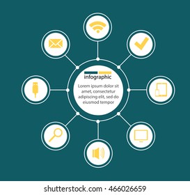 Vector infographic design template. Business concept with eight options, parts, steps or processes. Diagram, number options, web design. Data visualization