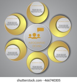 Vector infographic design template. Business concept with 6 options, parts, steps or processes. Can be used for workflow layout, diagram, number options, web design. Data visualization.