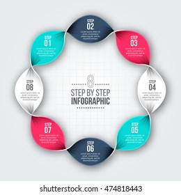 Vector infographic design template. Business concept with 8 options, parts, steps or processes. Can be used for workflow layout, diagram, number options, web design. Data visualization.