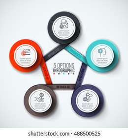 Vector infographic design template. Business concept with 5 options, parts, steps or processes. Can be used for workflow layout, diagram, number options, web design. Data visualization.
