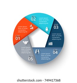 Vector infographic design template. Business concept with 5 options, parts, steps or processes. Can be used for workflow layout, diagram, number options, web design. Data visualization.