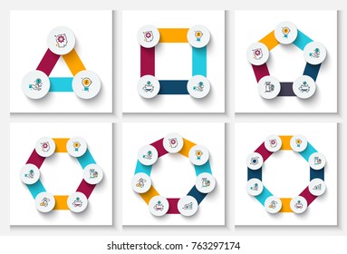 Vector infographic design template. Business concept with 3, 4, 5, 6, 7 and 8 options, parts, steps or processes. Can be used for workflow layout, diagram, number options, web design.