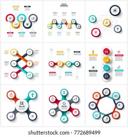 Vector infographic design template. Business concept with 4, 5, 6, 7 and 8 options, parts, steps or processes. Can be used for workflow layout, diagram, number options, web design. Data visualization.