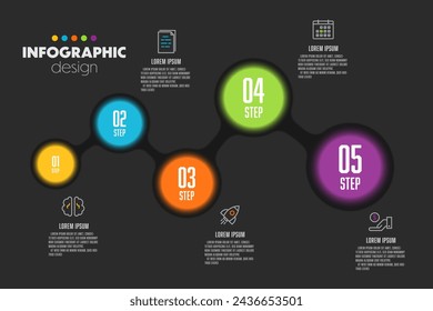  Vector infographic design template with circle timeline 5 option. Modern infographic for presentation.