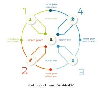 Vector infographic design template. Circle with 4 options, parts, steps or processes. Can be used for workflow layout, diagram, number options, web design.