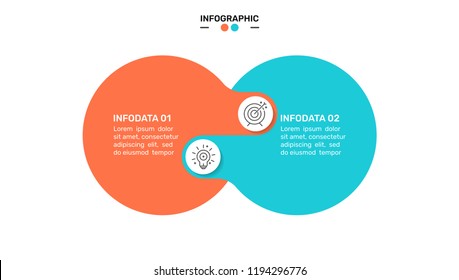 Vector Infographic Design Template With Circles Connection And Marketing Icons. Business Concept With 2 Options.