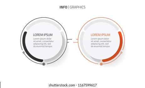Vector infographic design template elements with thin line and modern circle shapes. Business concept with 2 steps, options or process. 