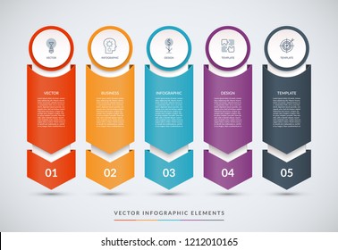 Vector Infographic Design Template In The Form Of Paper Arrows Pointing Down. Can Be Used For Web Design, Diagram, Chart, Graph, Step Options, Business Presentation.