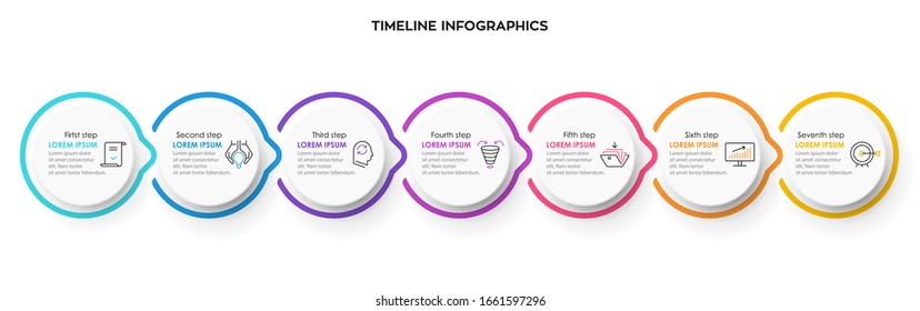 Vector Infographic design template with icnos and 7 options or steps.  Can be used for process diagram, presentations, workflow layout, banner, flow chart, info graph.