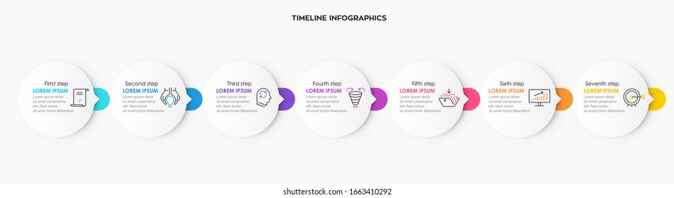 Vector Infographic design template with icnos and 7 options or steps.  Can be used for process diagram, presentations, workflow layout, banner, flow chart, info graph.