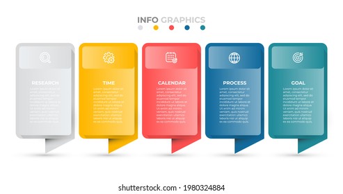 Vector infographic design template with icon and 5 options or steps. Business element for presentation, info chart, web design. 