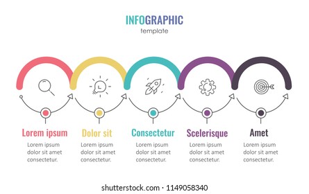 Vector Infographic design template with icons and 5 options or steps.  Can be used for process diagram, presentations, workflow layout, banner, flow chart, info graph.