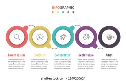 Vector Infographic design template with icons and 5 options or steps.  Can be used for process diagram, presentations, workflow layout, banner, flow chart, info graph.