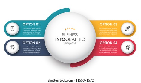 Vector Infographic design template with icons and 4 options or steps. Business concept.  Can be used for process diagram, presentations, workflow layout, banner, flow chart, info graph.