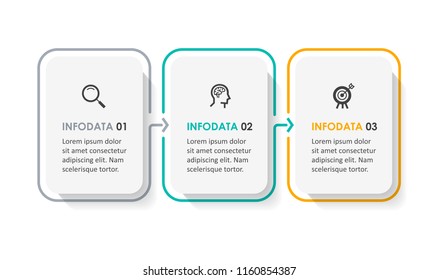 Plantilla de diseño gráfico vectorial con iconos y 3 opciones o pasos. Infografía para el concepto de negocio. Se puede utilizar para presentaciones banner, diseño de flujo de trabajo, diagrama de procesos, diagrama de flujo, gráfico de información