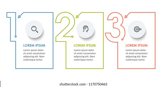 Vector Infographic design template with icons and 3 numbers options or steps.  Can be used for process diagram, presentations, workflow layout, banner, flow chart, info graph.