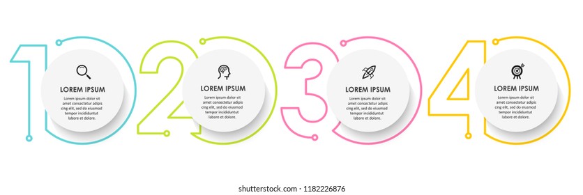 Vector Infographic design template with icons and 4 numbers options or steps.  Can be used for process diagram, presentations, workflow layout, banner, flow chart, info graph.