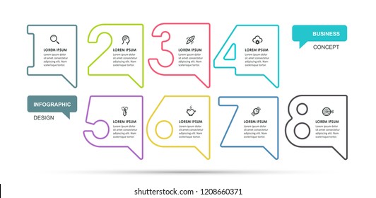Vector Infographic design template with icons and 8 options or steps.  Can be used for process diagram, presentations, workflow layout, banner, flow chart, info graph.