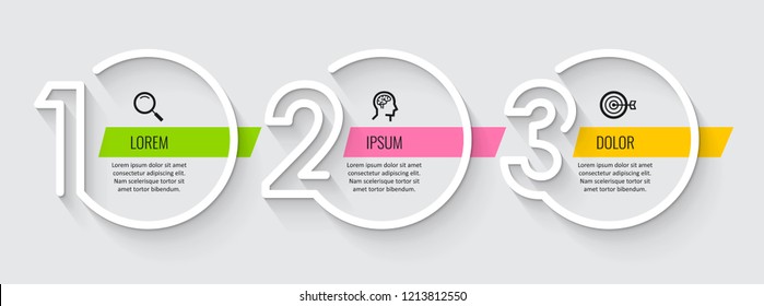 Vector Infographic design template with icons and 3 numbers options or steps.  Can be used for process diagram, presentations, workflow layout, banner, flow chart, info graph.