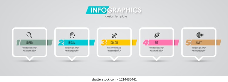 Vector Infographic design template with icons and 5 options or steps.  Can be used for process diagram, presentations, workflow layout, banner, flow chart, info graph.