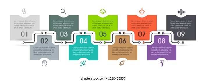 Vector Infographic design template with icons and 9 options or steps. Infographics for business concept. Can be used for presentations banner, workflow layout, process diagram, flow chart, info graph