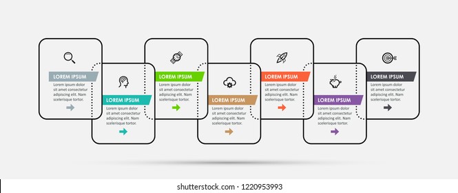 Vector Infographic design template with icons and 7 options or steps.  Can be used for process diagram, presentations, workflow layout, banner, flow chart, info graph.