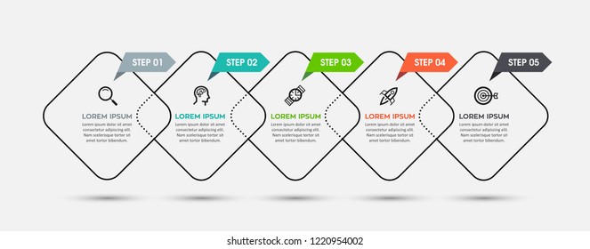 Vector Infographic design template with icons and 5 options or steps.  Can be used for process diagram, presentations, workflow layout, banner, flow chart, info graph.