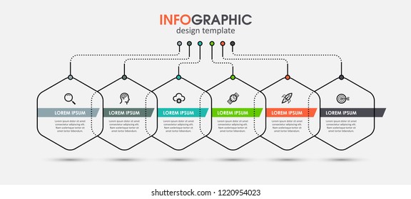 Vector Infographic design template with icons and 6 options or steps.  Can be used for process diagram, presentations, workflow layout, banner, flow chart, info graph.