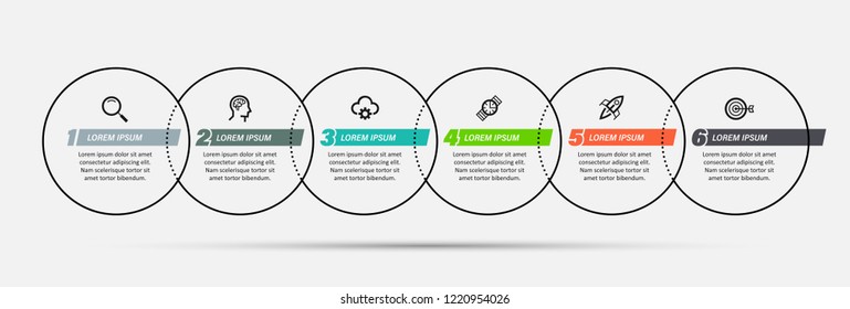 Vector Infographic design template with icons and 6 options or steps.  Can be used for process diagram, presentations, workflow layout, banner, flow chart, info graph.