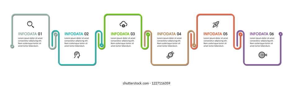 Vector Infographic design template with icons and 6 options or steps.  Can be used for process diagram, presentations, workflow layout, banner, flow chart, info graph.