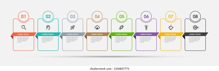 Vector Infographic design template with icons and 8 options or steps. Can be used for process diagram, presentations, workflow layout, banner, flow chart, info graph. Vector Infographic design template with icons and 8 options or steps. Can be used for process diagram, presentations, workflow layout, banner, flow chart, info graph.